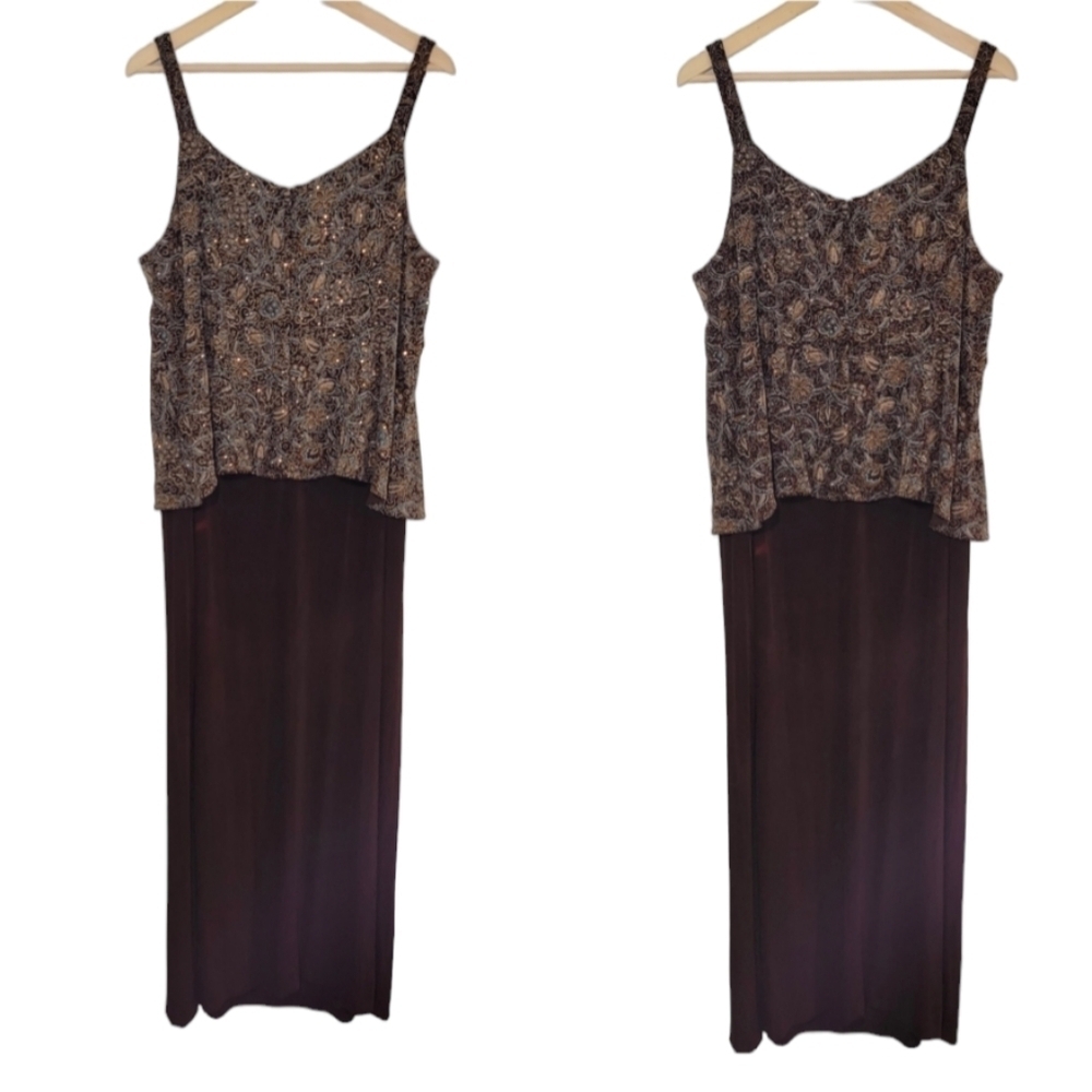 Alex Evening Women Brown Floral Cocktail Dress Sz 22W Sleeveless Jersey Knit USA